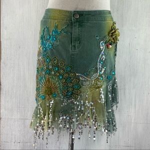 Panzia jeans tie dye embellished jean skirt